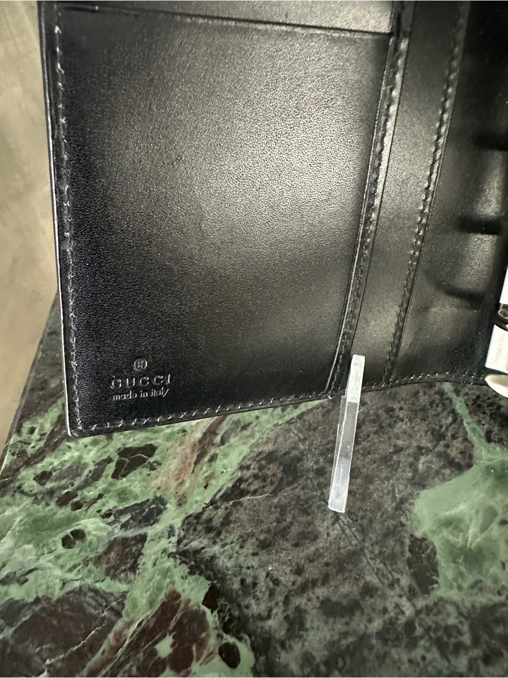 GUCCI AUTHENTIC Black Leather WALLET Planner with Pen Loop